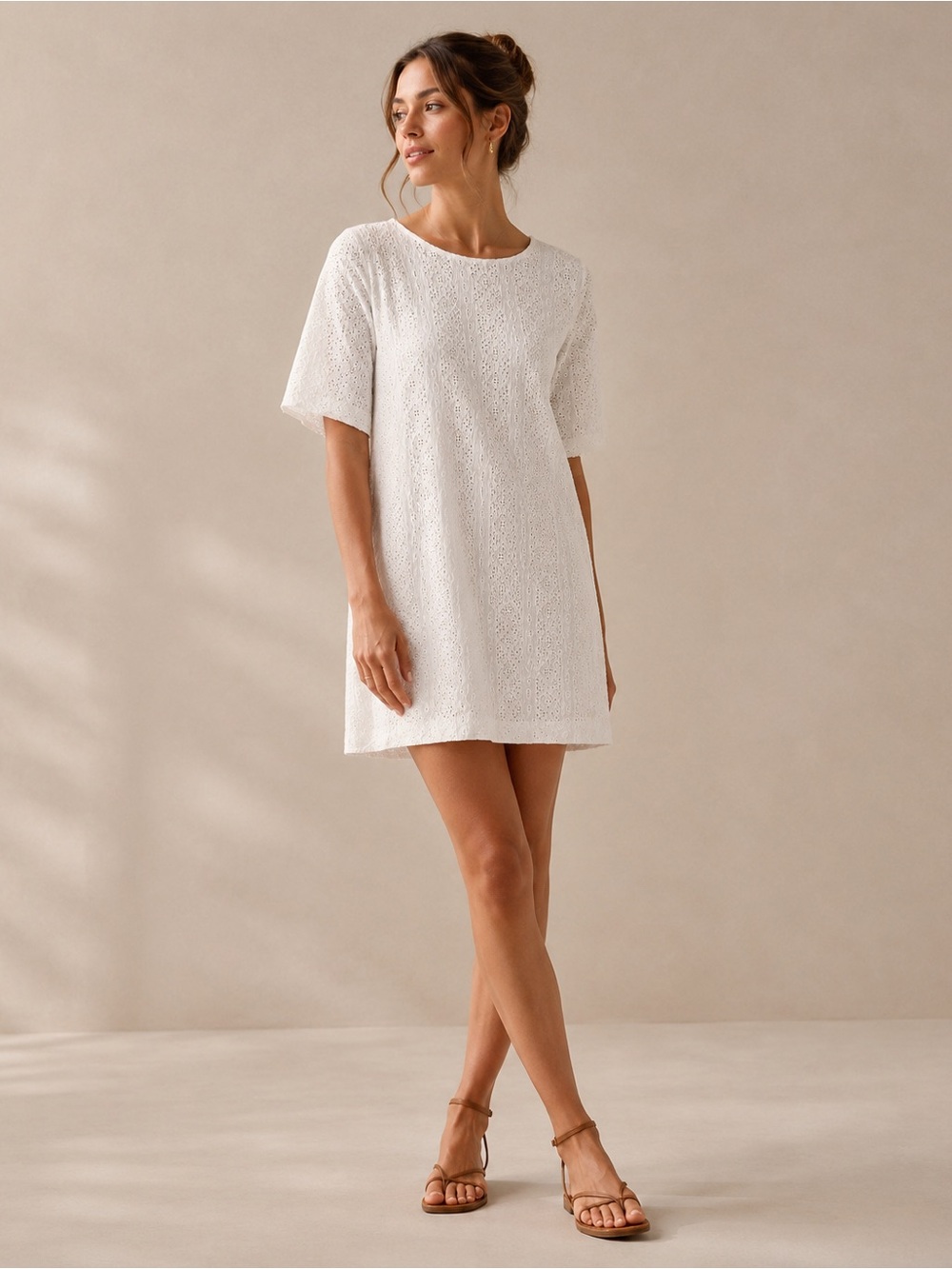 Current/Elliott White Eyelet‎ Embroidered Cotton Shift Mini Dress Size 0